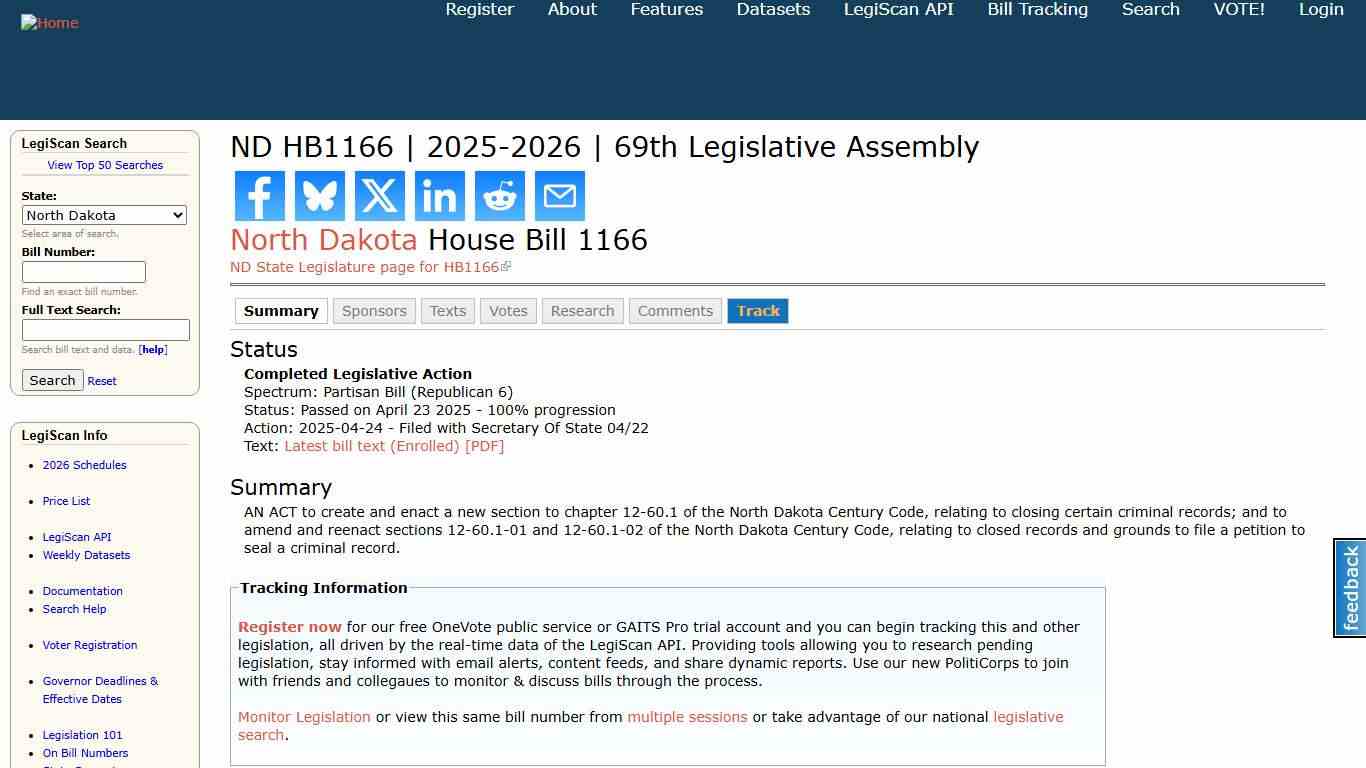 ND HB1166 2025-2026 69th Legislative Assembly LegiScan