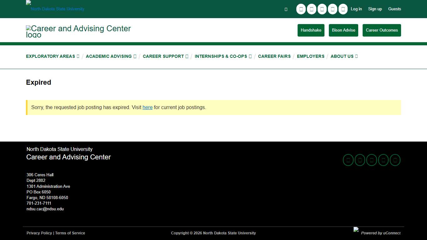 Post Expired – Career and Advising Center – North Dakota State University